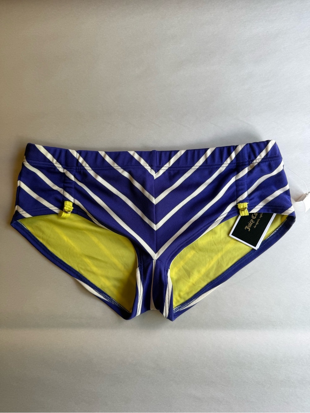 Juicy Couture Nautical Striped Bikini Set Contrasting Neon Yellow Straps Medium - Picture 3 of 7